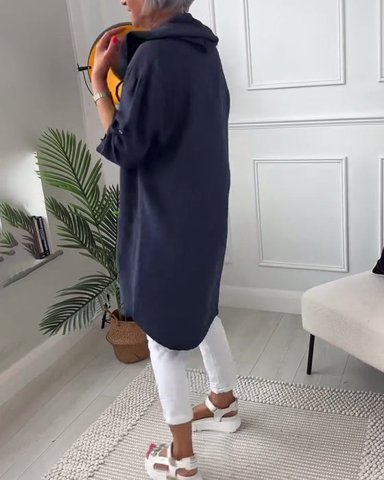 Hooded button-down coat with printed letters