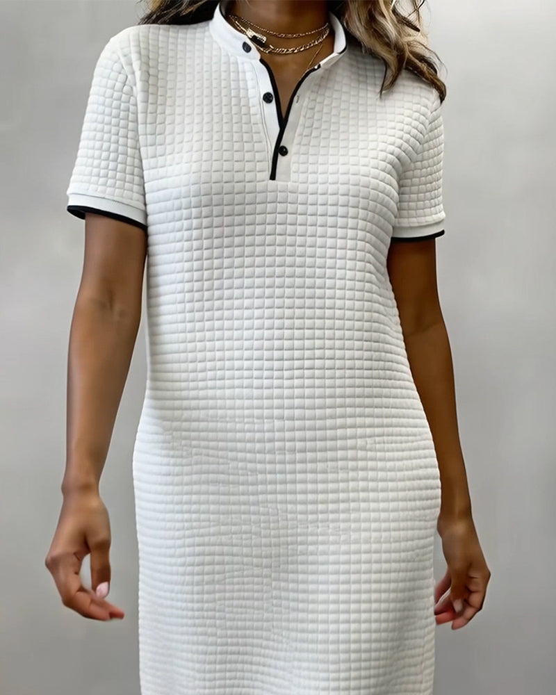 Plaid Stand Collar Short Sleeve Dress