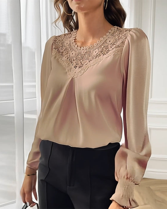 Lace Patchwork Balloon Sleeve Blouse