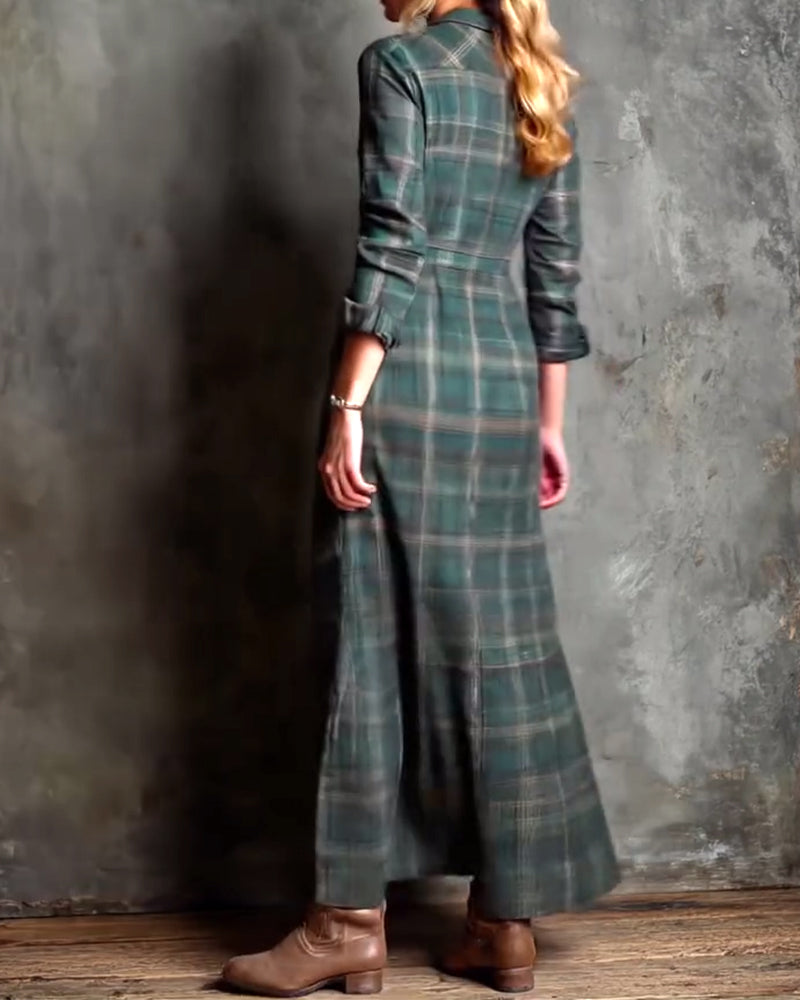 Fashionable Lapel Plaid Dress