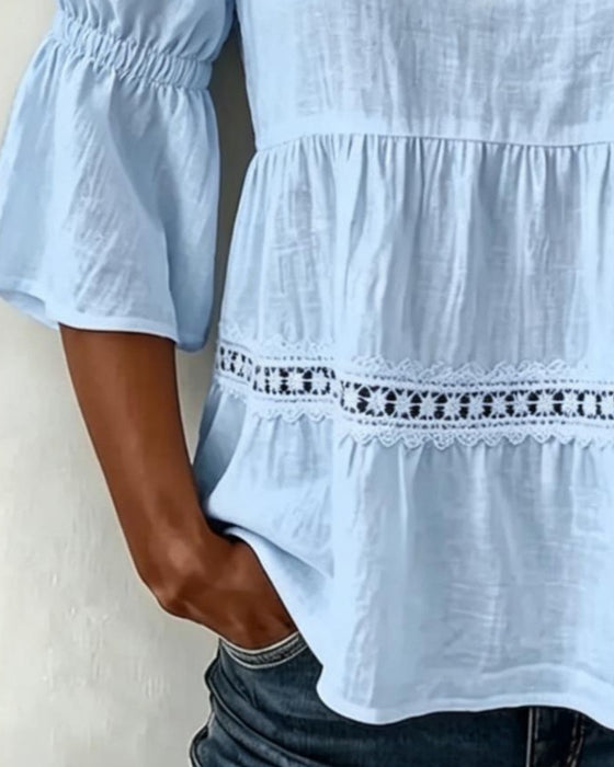 Lace Patchwork Strap Cold Shoulder Blouse