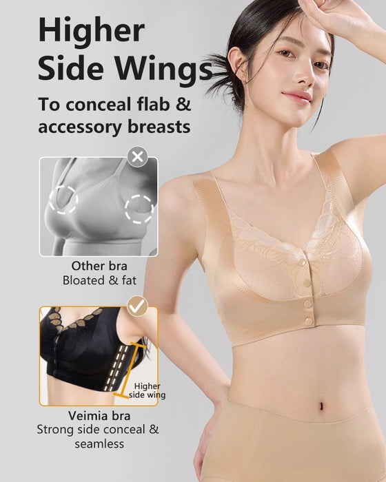 Front Buckle Satin Lace Bra