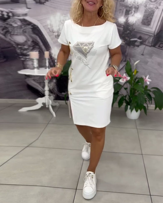 Printed Fitted Slit Dress