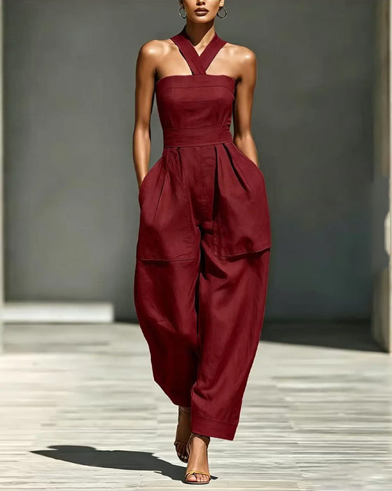 Halter Neck Off-Shoulder Wide-Leg Jumpsuit