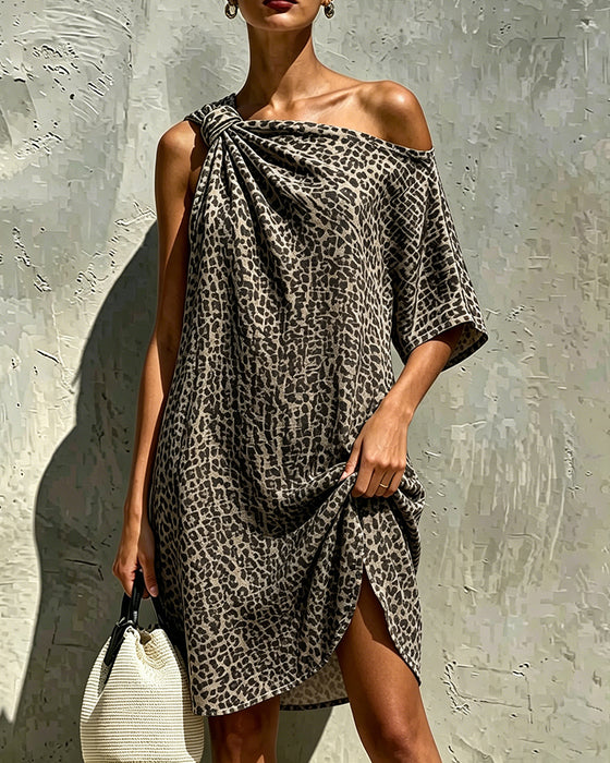 Leopard Print One-Shoulder Twist Dress
