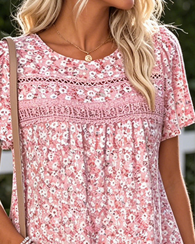 Round Neck Floral Tiered Dress