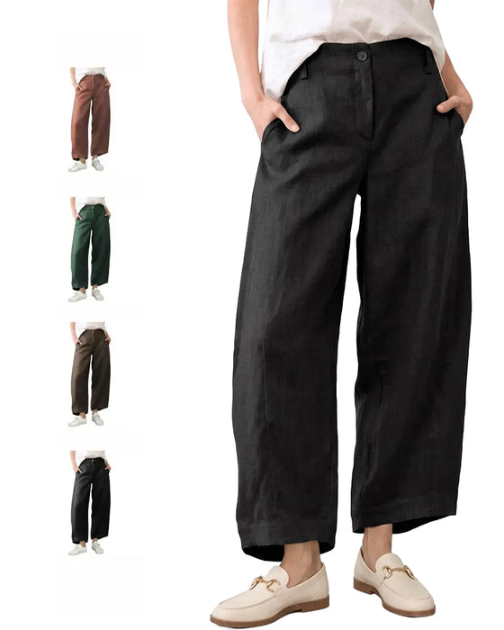 Button Pocket Wide-Leg Cropped Pants