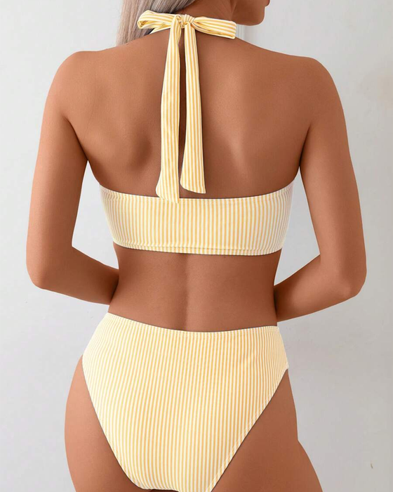 V-Neck Two-Piece Striped Swimsuit