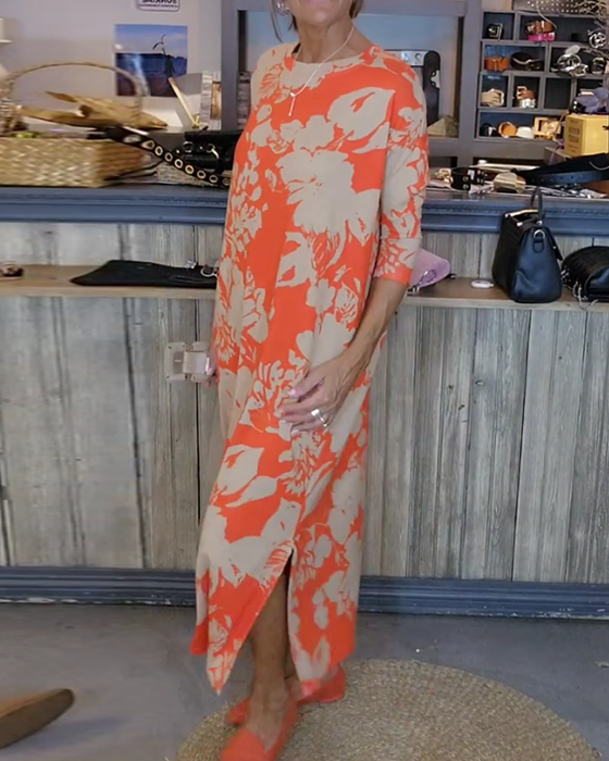 Floral print side slit dress