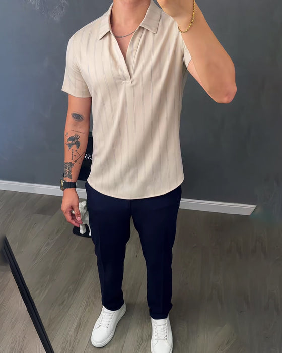 Men's Ribbed Casual Polo-Collar T-Shirt