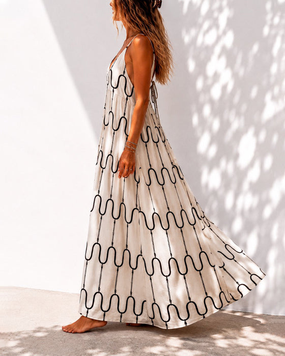 Black and White Wavy Stripe Spaghetti Strap Dresses