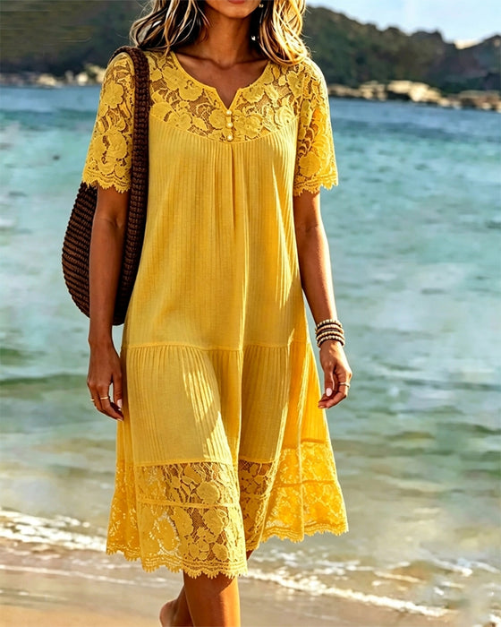 Hollow-Out Patchwork Dress