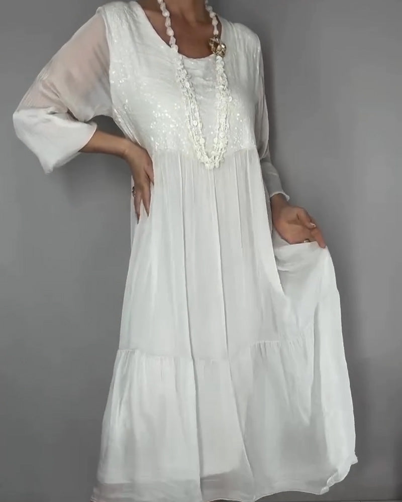 Chiffon Sequin Patchwork Long Dress