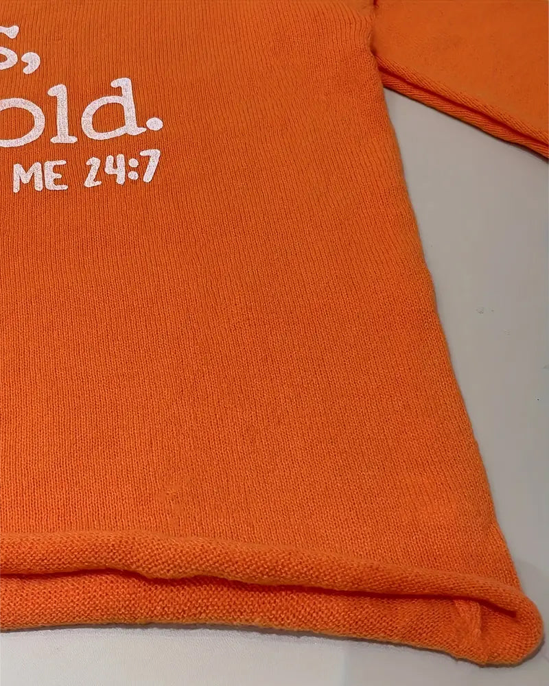 V-Neck Letter Print Loose Casual Sweater