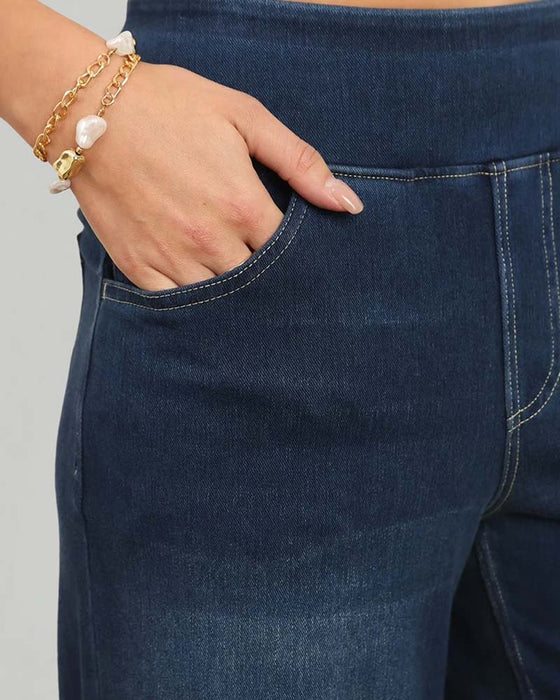 Elastic Waist Denim Wide Leg Pants