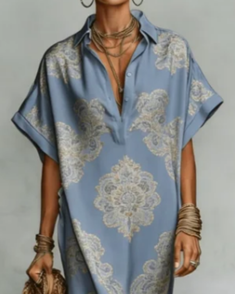 Lapel Printed Shirt Dress