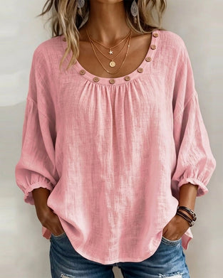 Crew Neck Button Loose Blouse