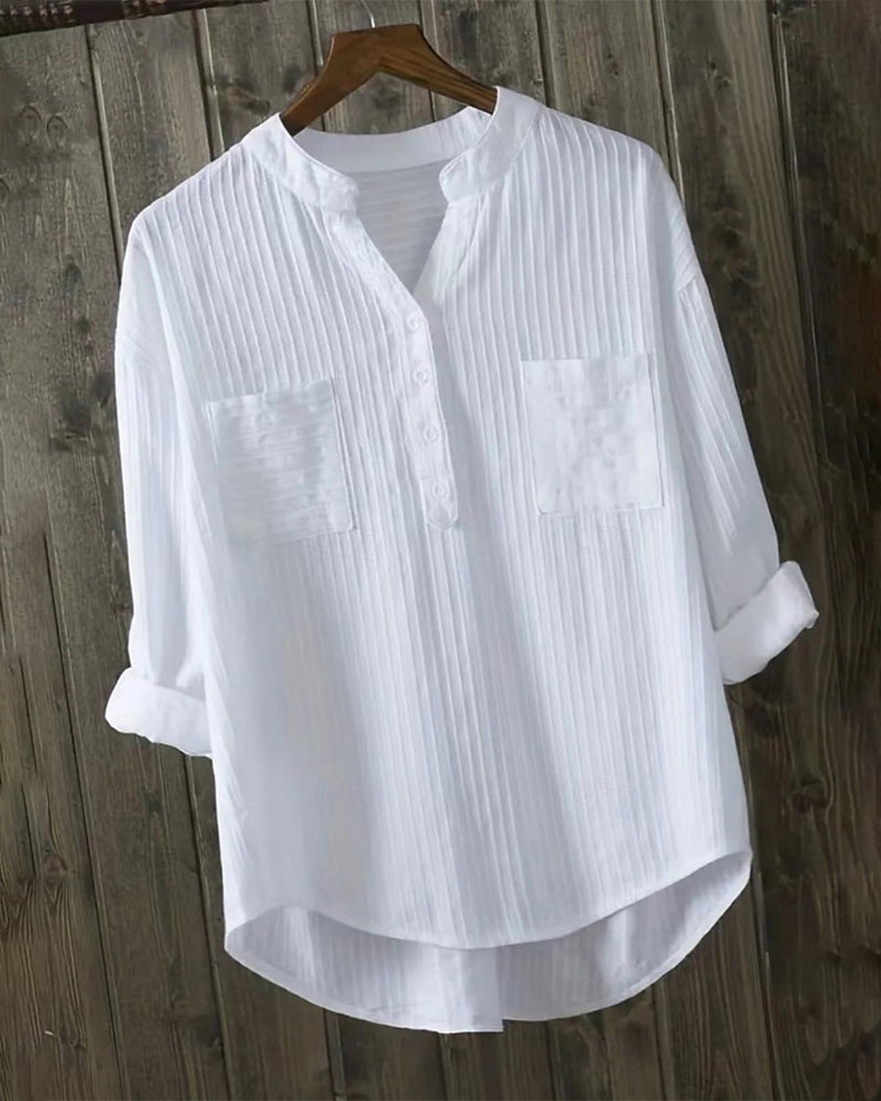 Vertical Waffle Henley Collar Double Pocket Shirt