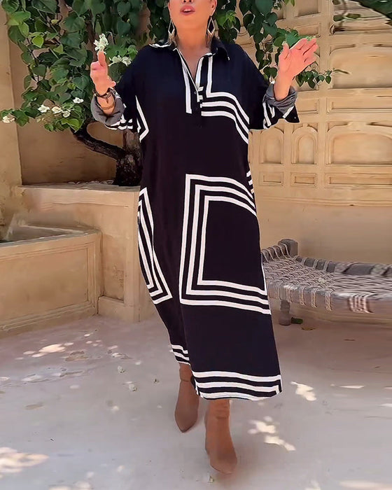 Lapel rectangular printed casual dress