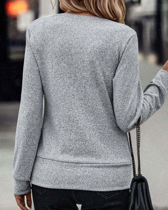 Patchwork plaid print long-sleeve top