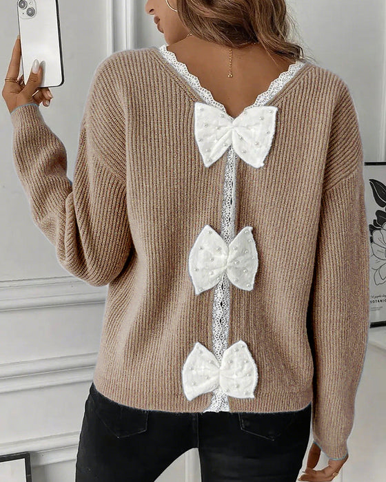 Long-Sleeved Back Bow Pullover