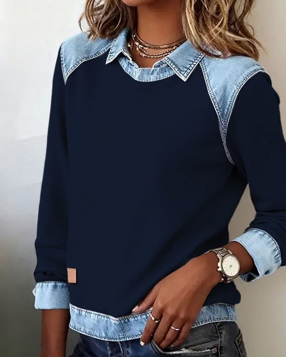 Fashionable Lapel Long-Sleeved Blouse