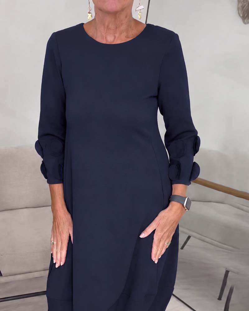 Crewneck Loose Fit Draped Casual Dress