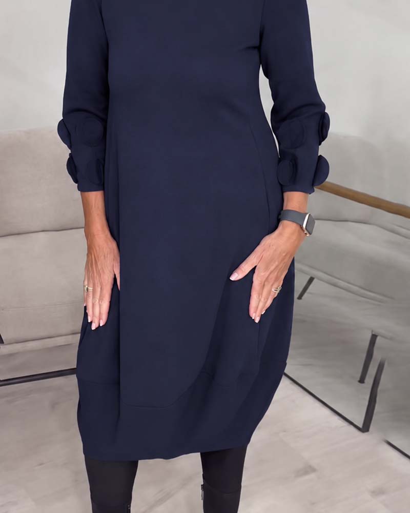 Crewneck Loose Fit Draped Casual Dress
