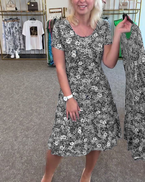 Temperament Slim Waist Printed Dress