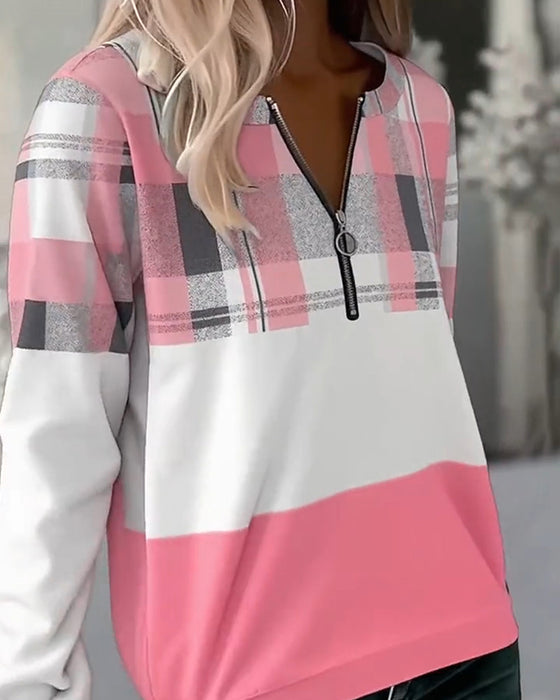 Casual Plaid Contrast Color Sweatshirt