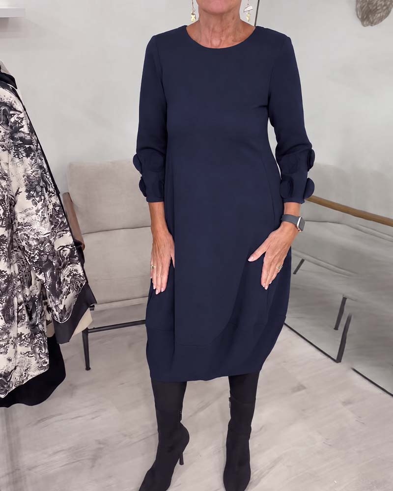 Crewneck Loose Fit Draped Casual Dress