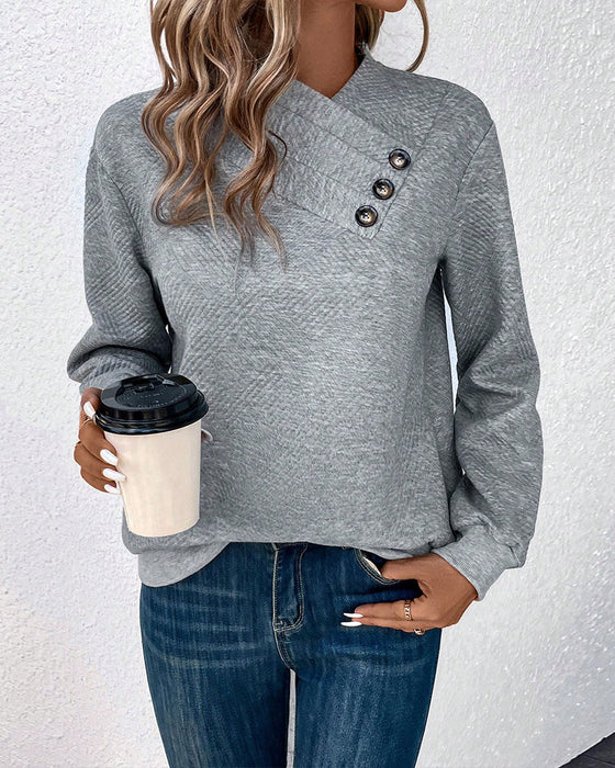 Solid color button fashion sweatshirt