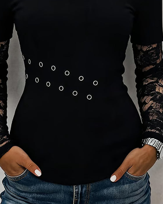 Cami Metal Buckle Lace Panel Blouse