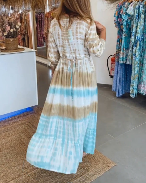 Contrast print strappy casual dress