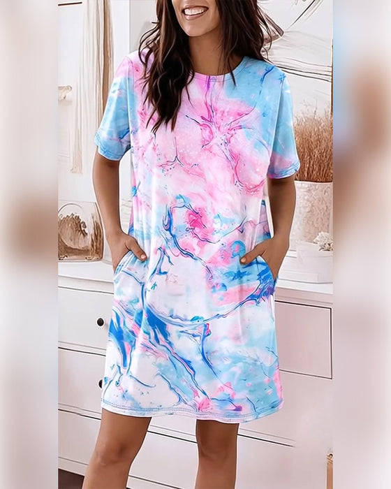 Tie-Dye Fluid Print Loose Dresses