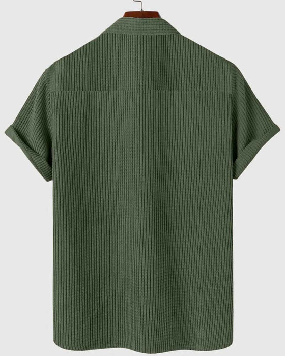 Lapel Button Solid Men's Short Sleeve Shirt