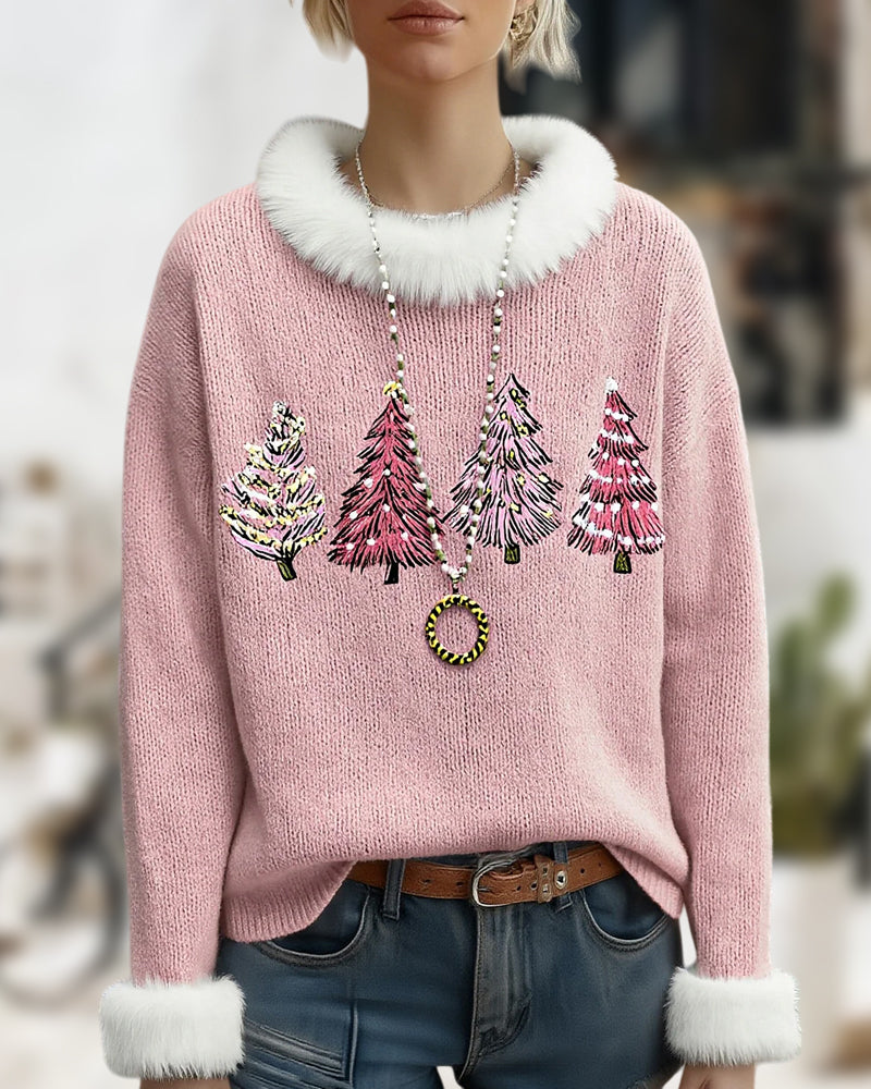 Fleece Crew Neck Christmas Tree Sweater