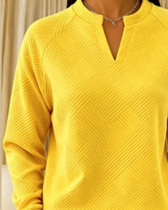 V-Neck Striped Raglan Solid Color Sweatshirt