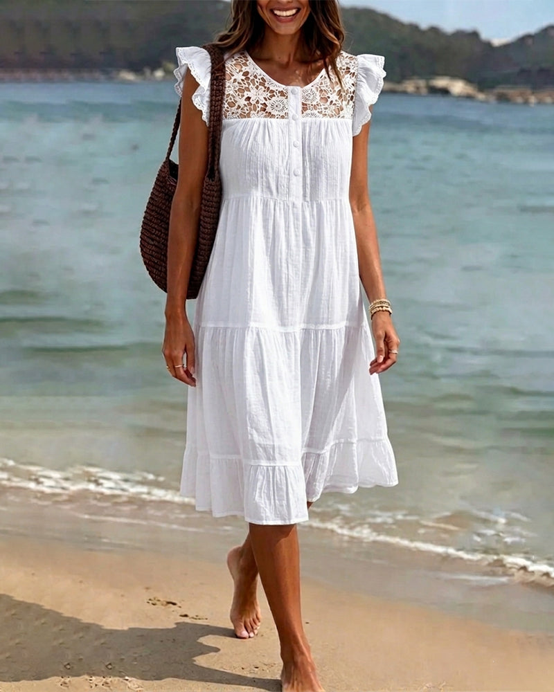 Flutter Sleeve Lace Patchwork Dress