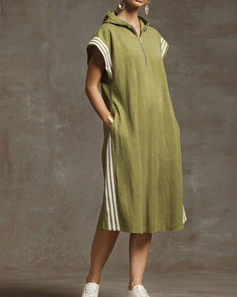 Hooded Color-Blocked Casual Dress