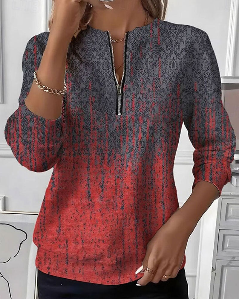 Gradient Vintage Print Half-Zip Sweatshirt