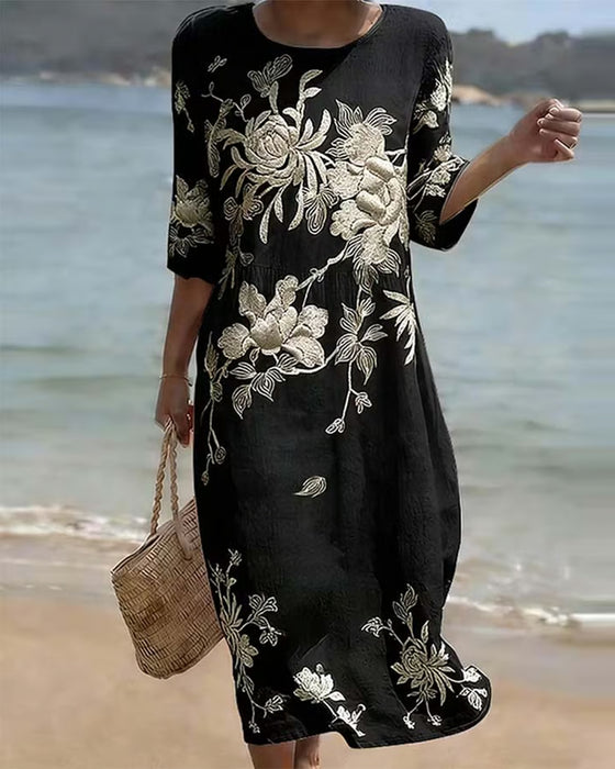 Crew Neck Short Sleeve Casual Print Dress
