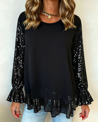 Bell-Sleeved Round Neck Top
