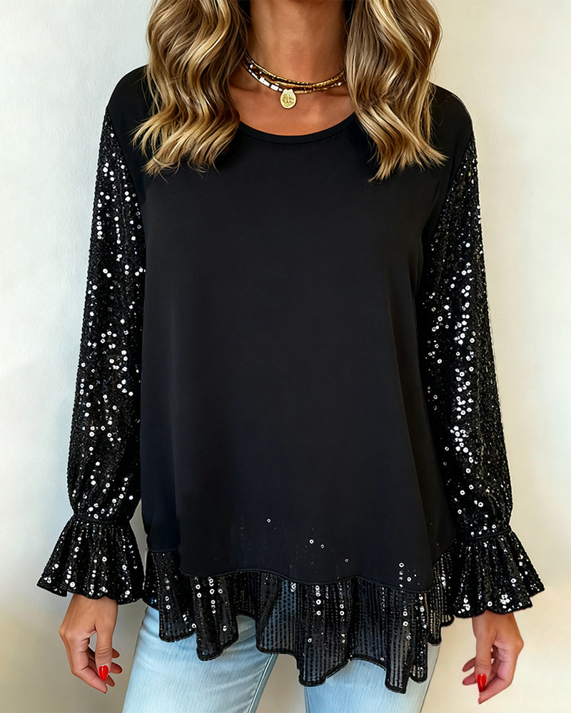 Bell-Sleeved Round Neck Top