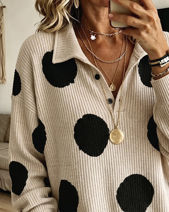 Lapel Button Large Polka Dot Top