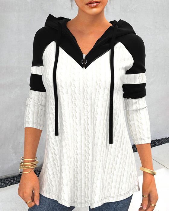 Long-sleeved hood zipper top