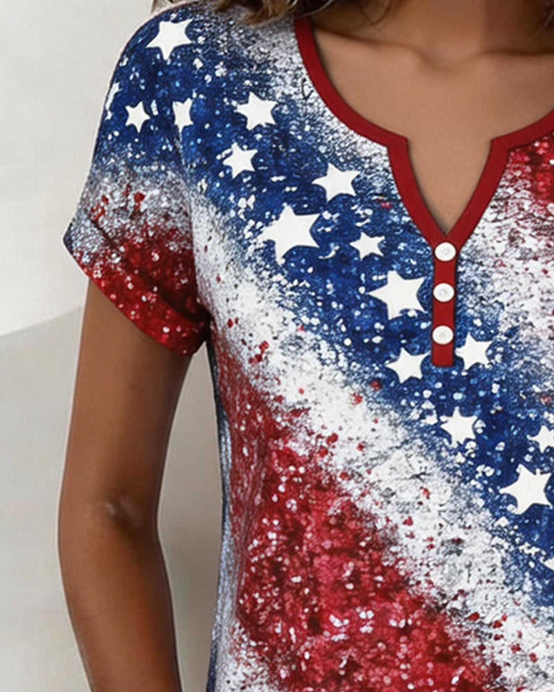 Three-Button Stars and Stripes Short-Sleeve T-Shirts