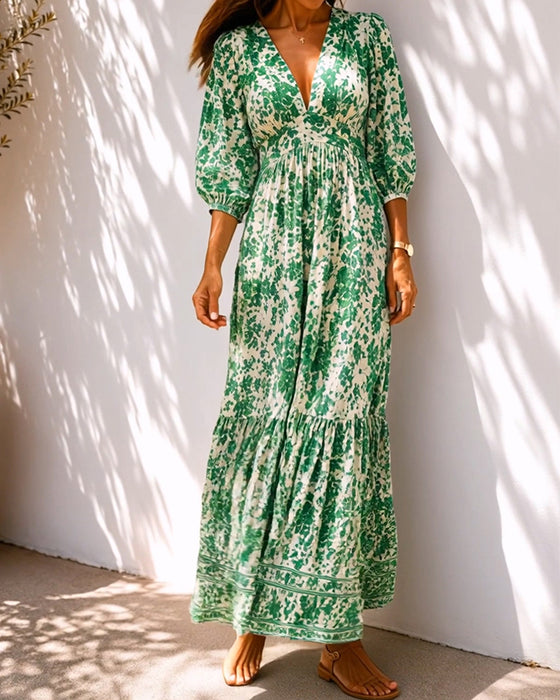 Blue Porcelain Print Waist-Cinched Dresses