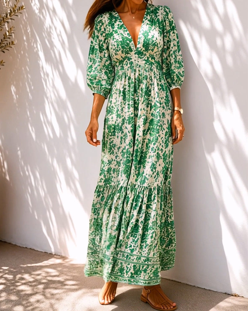 Blue Porcelain Print Waist-Cinched Dresses