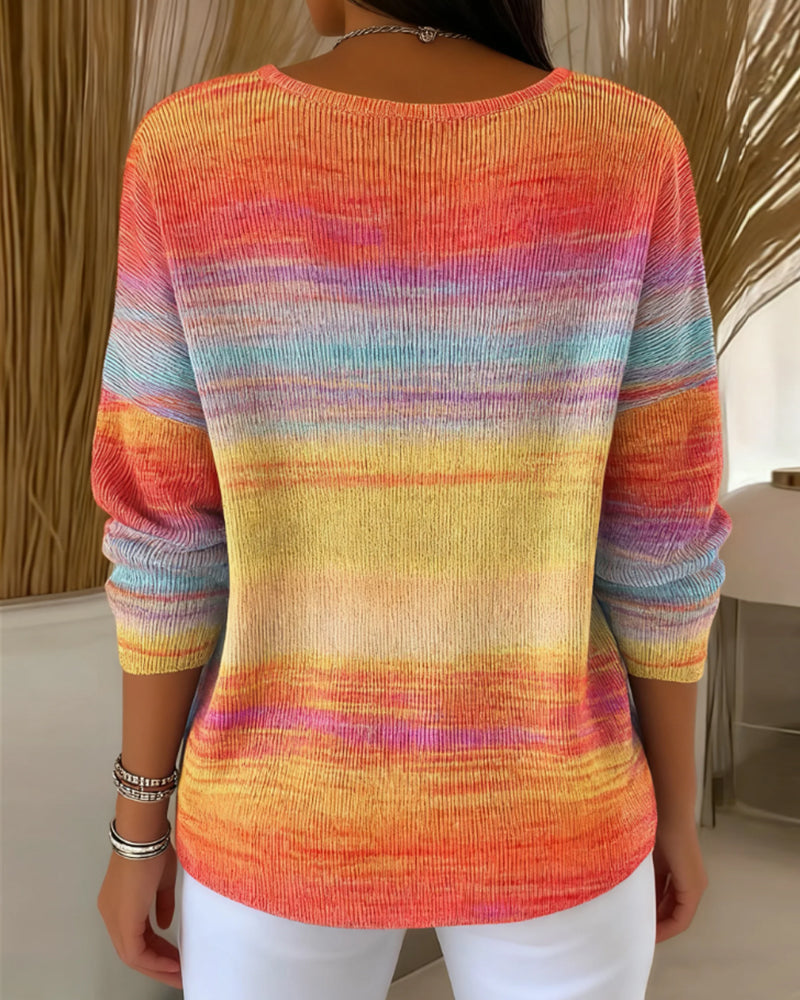 V-Neck Rainbow Stripe Sweater